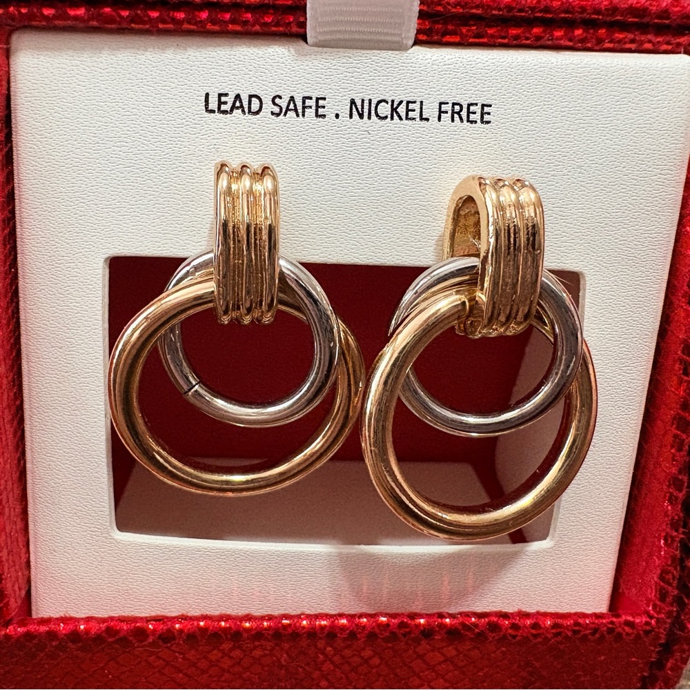 House of Harlow 1960 Gold and Silver Hoop Post Earrings NIB